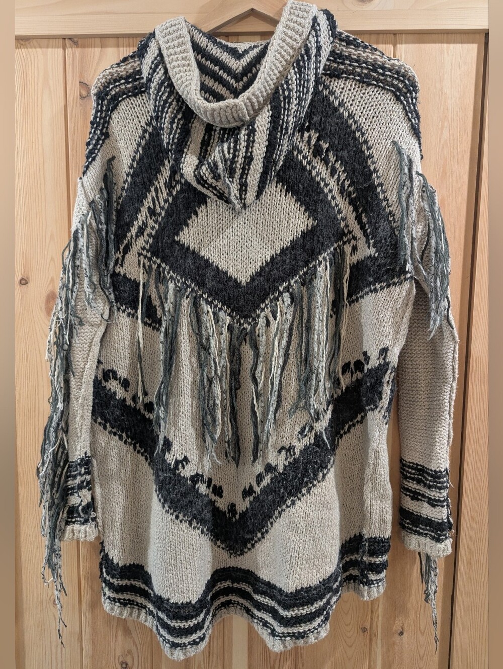 Free People Hooded Zip Cardigan in Beige and Black - Picture 8 of 10